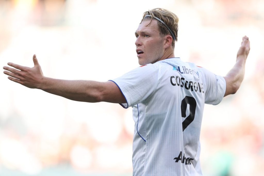 Sam Cosgrove of Auckland FC reacts at CommBank Stadium.