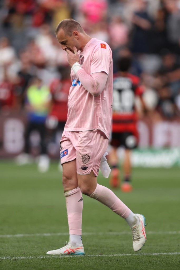 Michael Woud of Auckland FC looks dejected at full time after the match at CommBank Stadium.